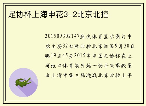 足协杯上海申花3-2北京北控