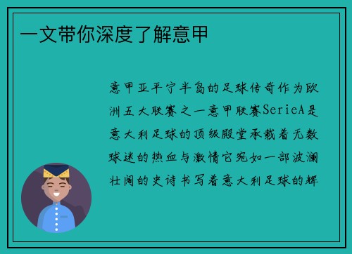 一文带你深度了解意甲