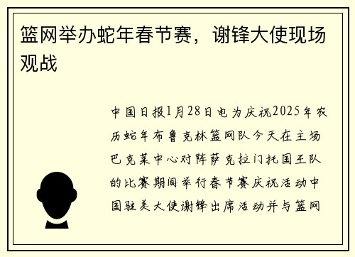 篮网举办蛇年春节赛，谢锋大使现场观战